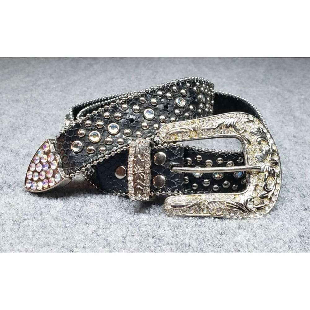 Nocona Belt Womens XL Black Leather Adjustable Western Etched Star Medallion New